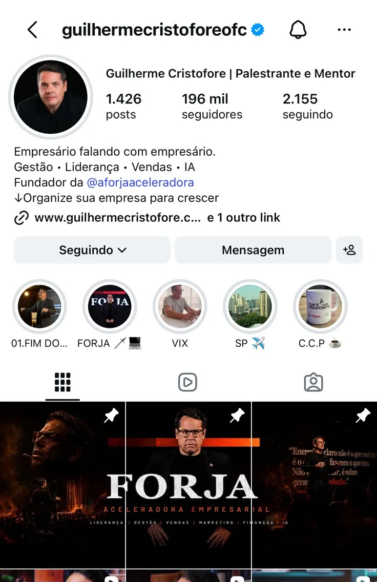 Perfil @guilhermecristoforeofc no Instagram com 196 mil seguidores